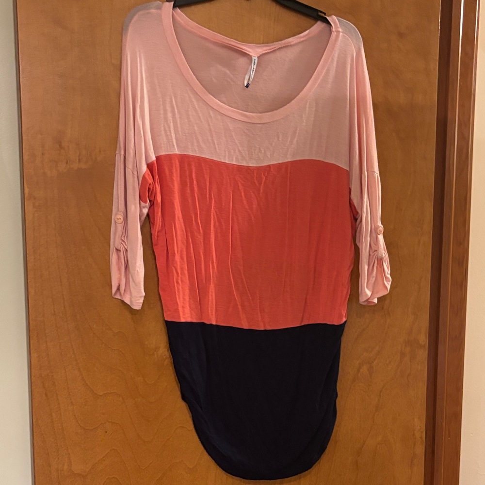 Planet Motherhood Women's Colorblock Long Sleeve Top - Pink, Orange, Black